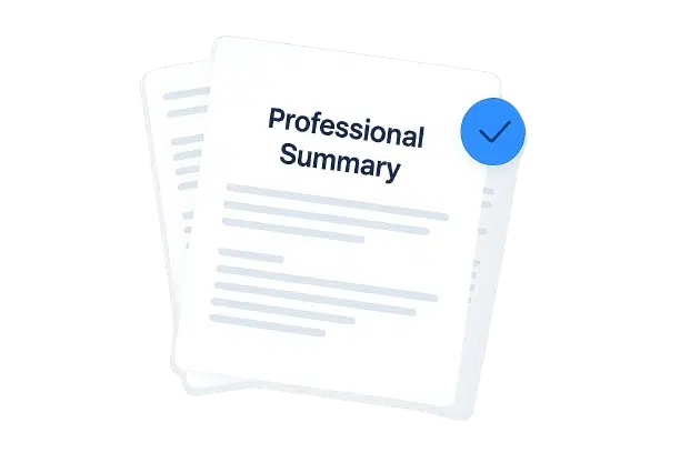 Document de synthèse professionnelle avec une coche, représentant l'outil d'IA de JobWinner pour générer des résumés de CV.