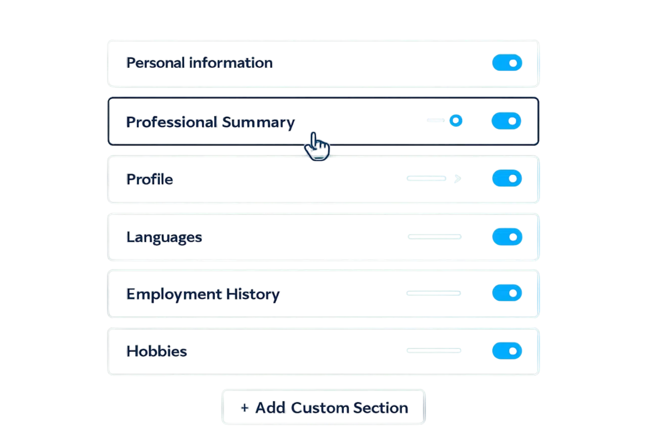 Interface de création de CV par IA mettant en évidence la section ‘ Résumé professionnel ’.