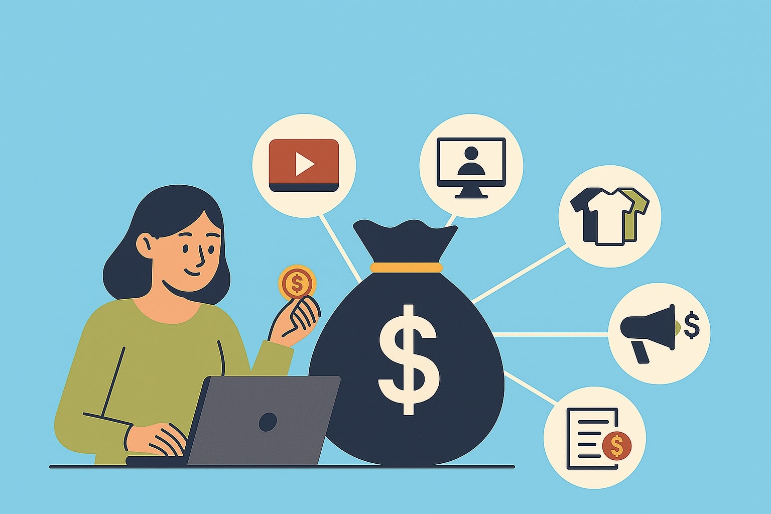 Illustration about diversifying income streams for digital creators and online entrepreneurs.