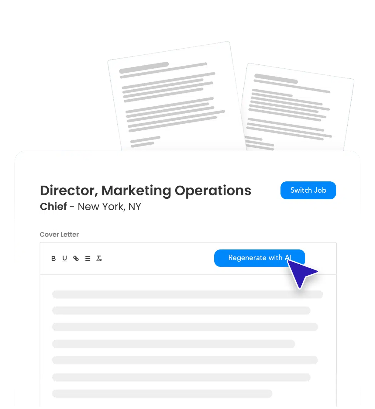 AI cover letter tool generating tailored content for a job application