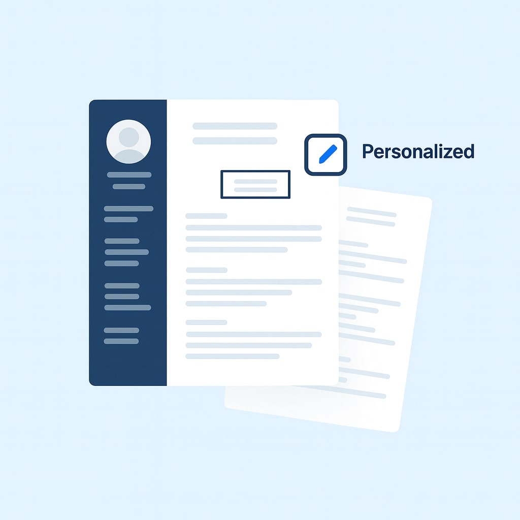 Illustration of a customizable resume template with blue sidebar and editable personalized option