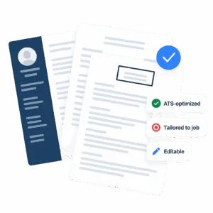 Illustration of tailored resume that is ATS-optimized, tailored to a job description and editable
