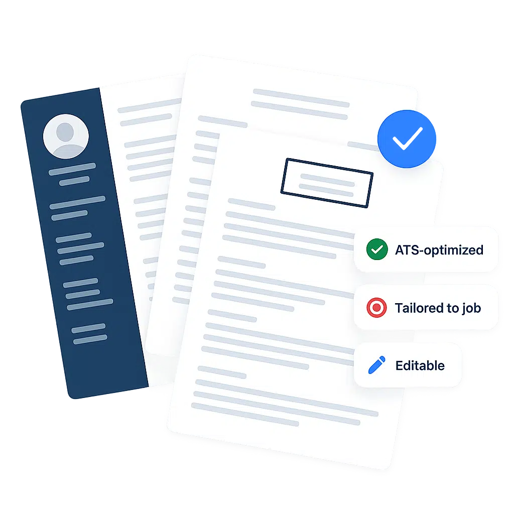 Illustrazione di un curriculum personalizzato, ottimizzato per ATS, adattato alla descrizione del lavoro e modificabile