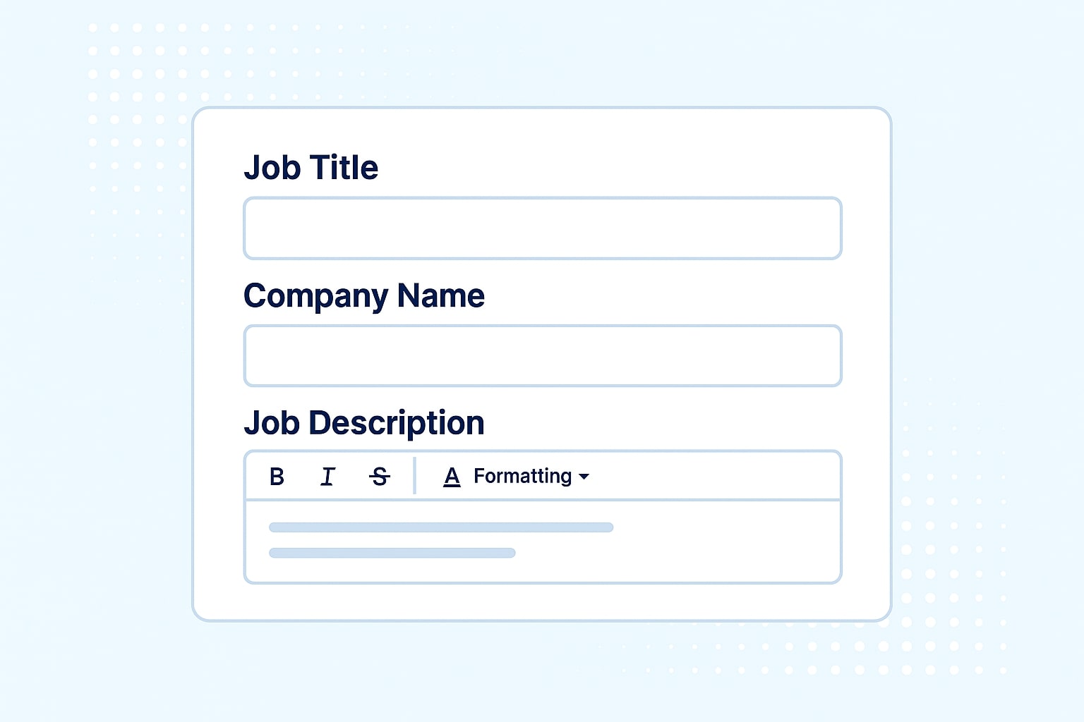 Form interface for adding a job title, company name, and job description.