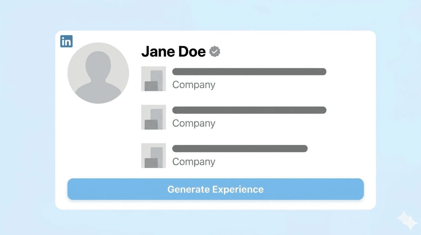 User interface showing an AI experience generator with skeleton text.