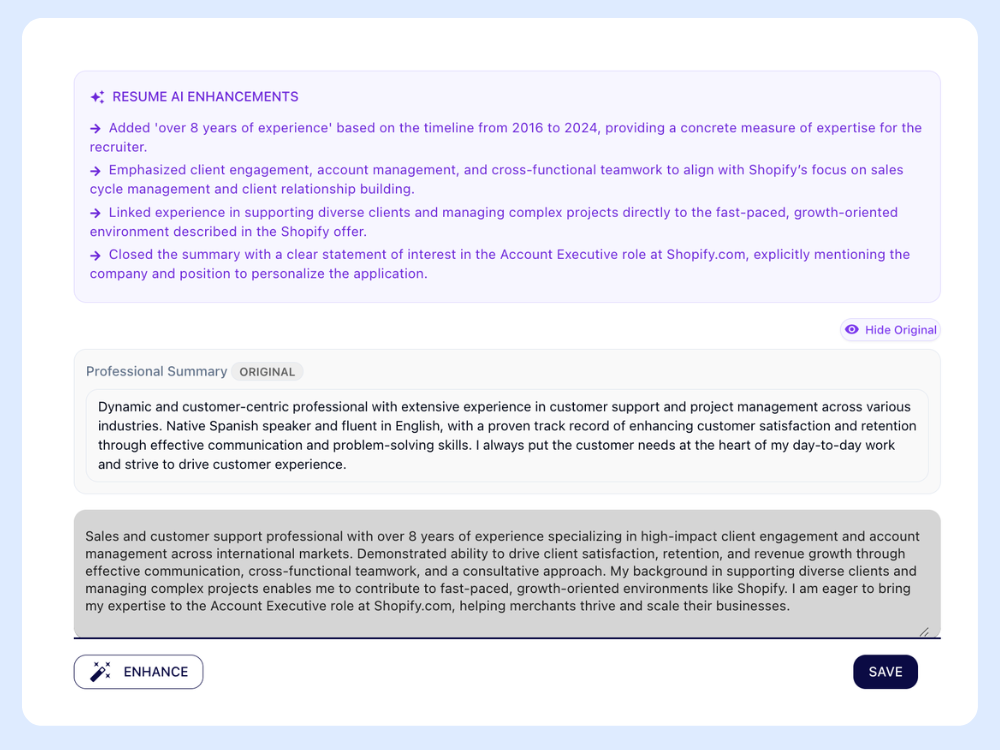 JobWinner Resume AI enhacements explained