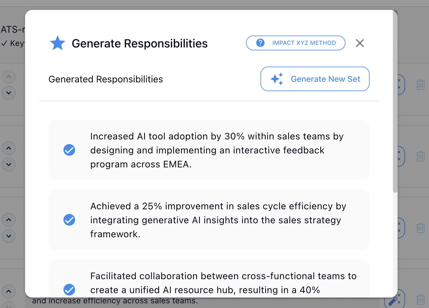 Viñetas generadas por IA a partir de su currículum existente
