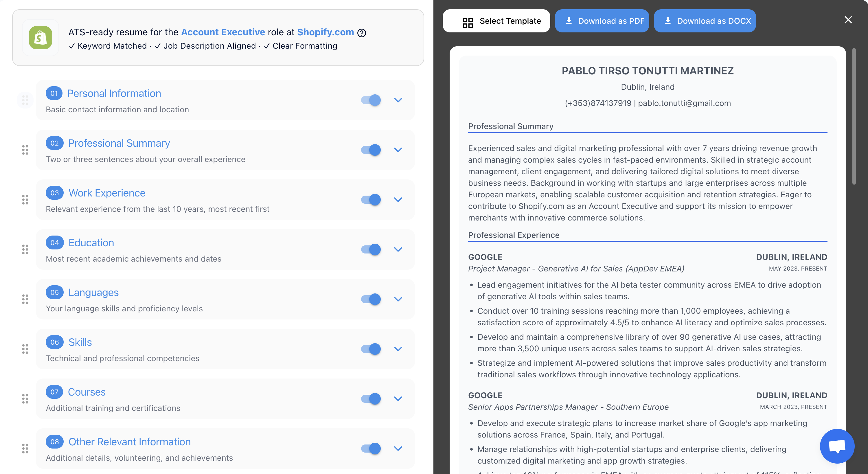 Image of Jobwinner.ai resume builder for the white-label platform service