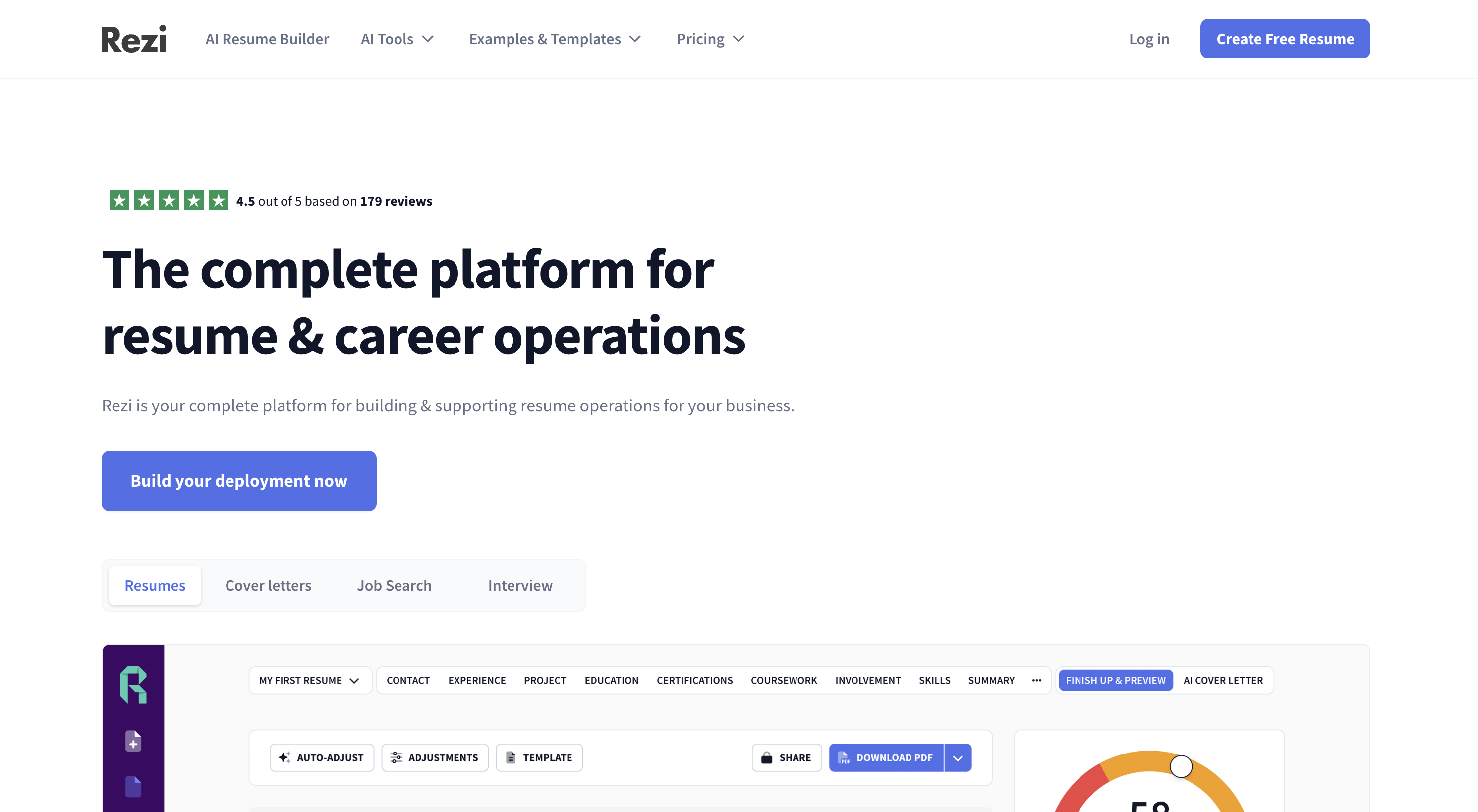 Rezi.ai white-label Resume builder screnshot