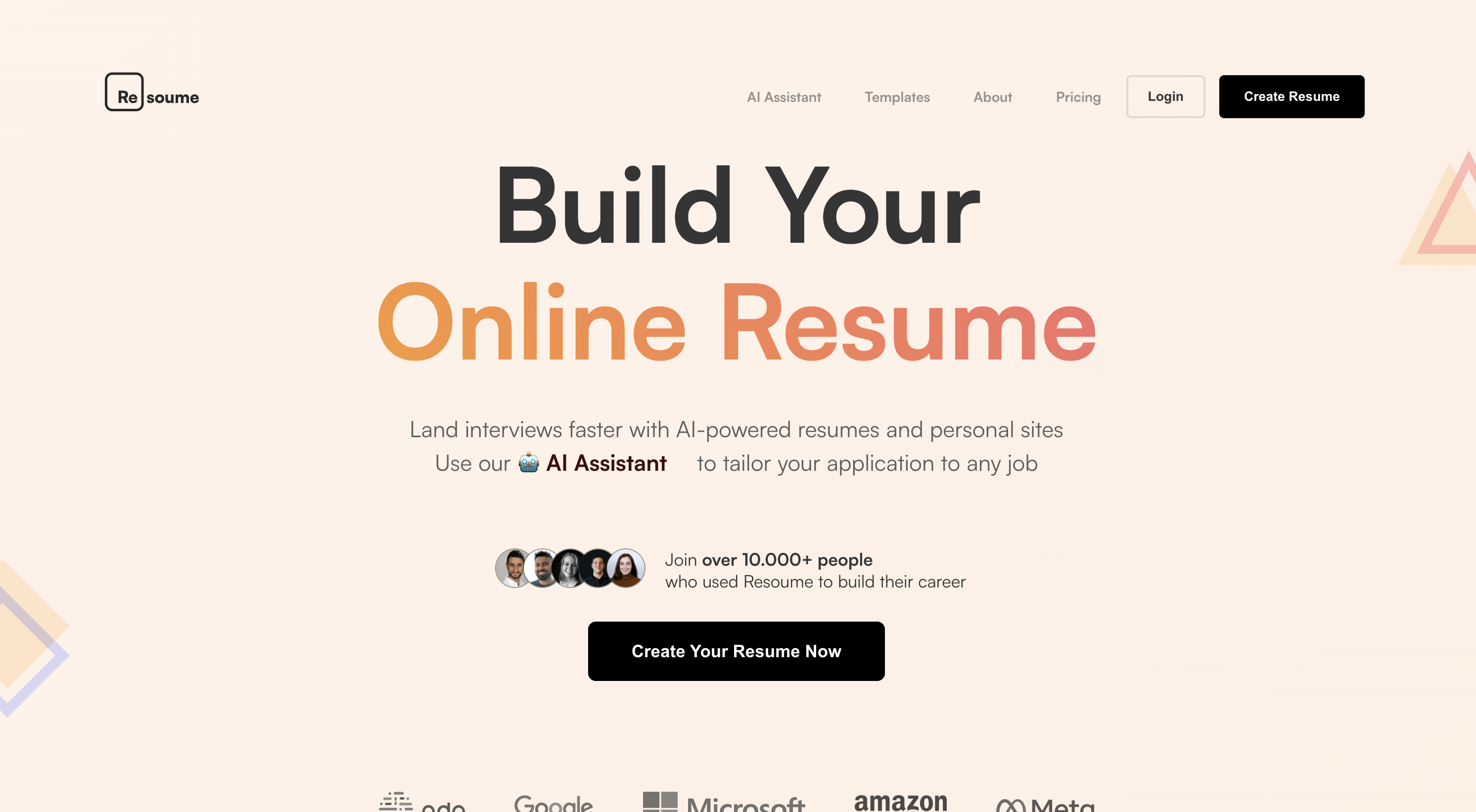 Resoume AI White-label Resume Builder home page image