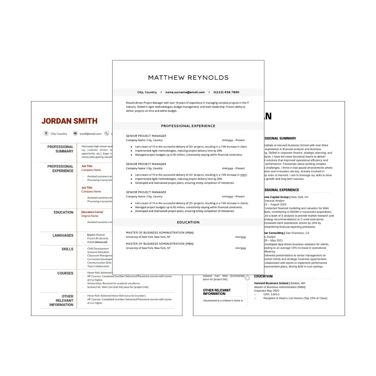 Immagine dei modelli di curriculum JobWinner