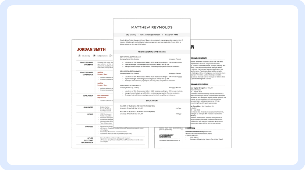 Aperçu des différents modèles de CV JobWinner