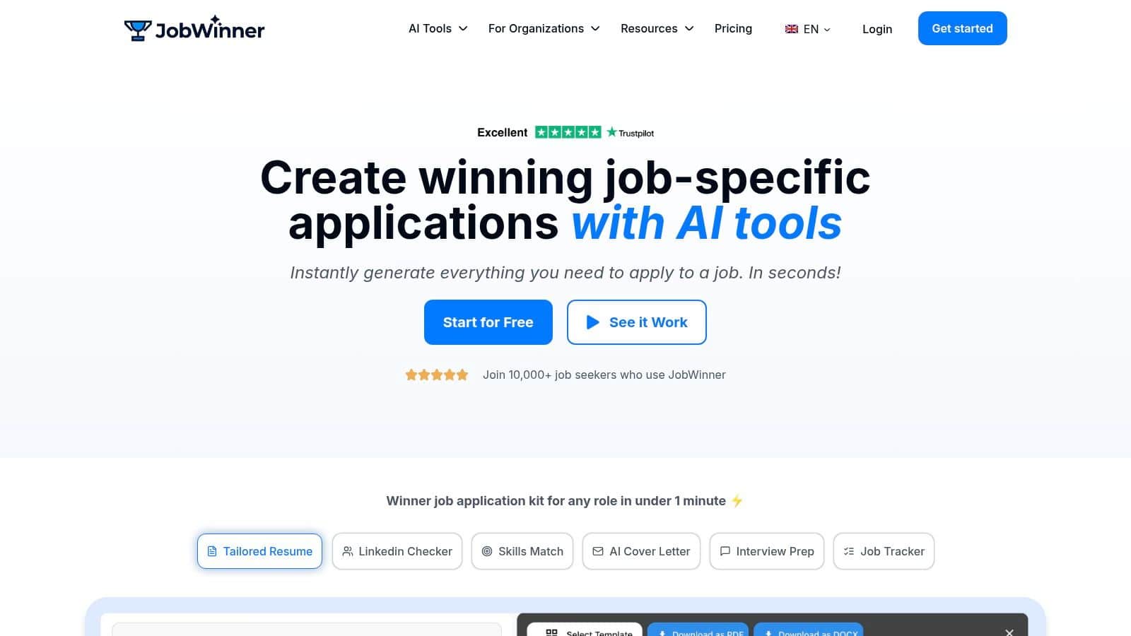 JobWinner AI Application Kit Interface