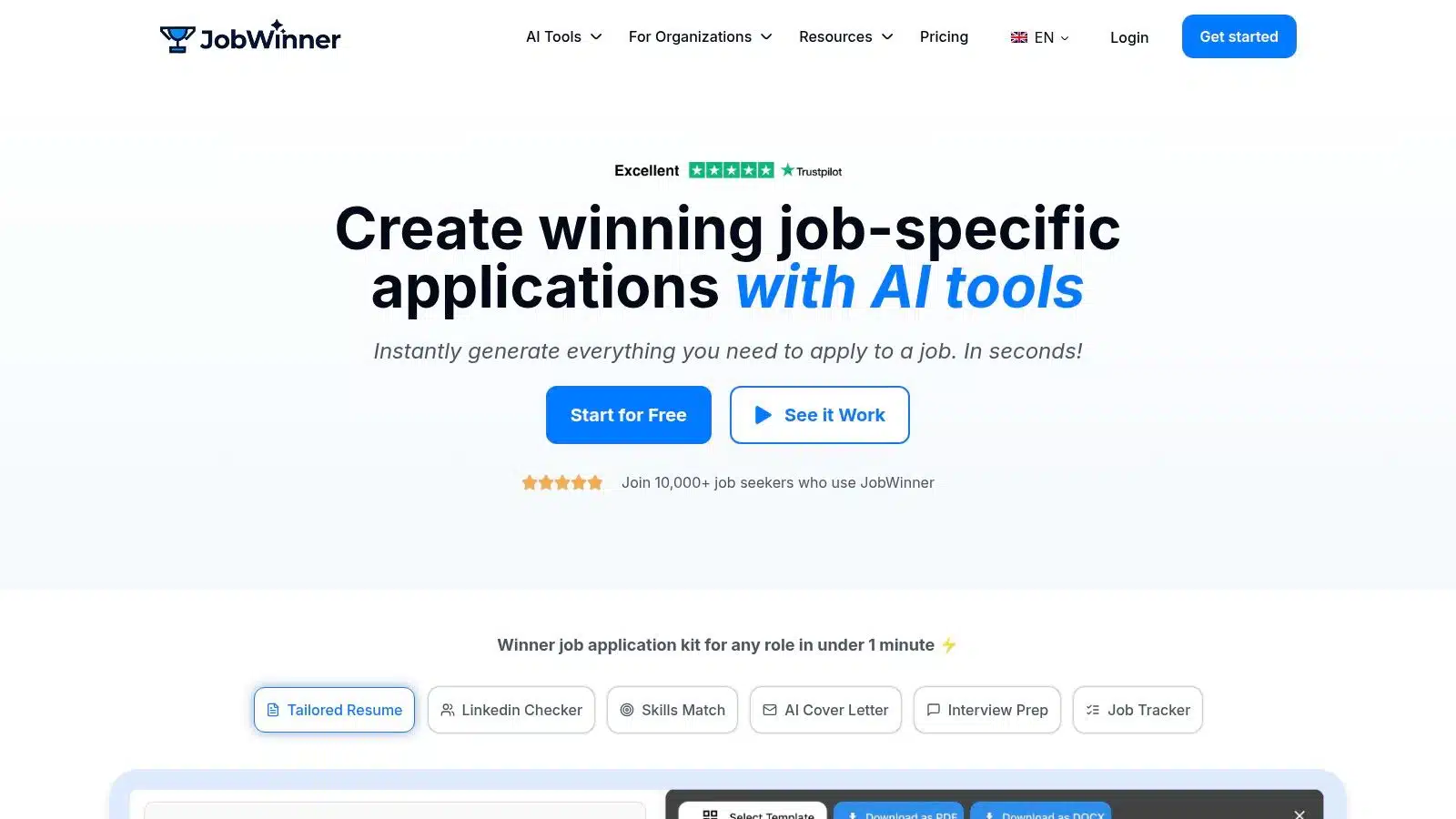 JobWinner AI Application Kit Interface
