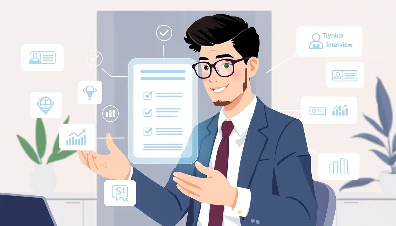 Ilustración de un hombre preparándose para entrevistas