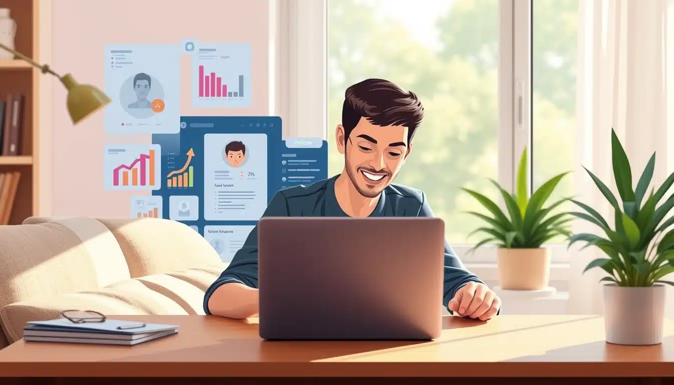 Imagen de un solicitante de empleo preparando un currículum vitae en su escritorio