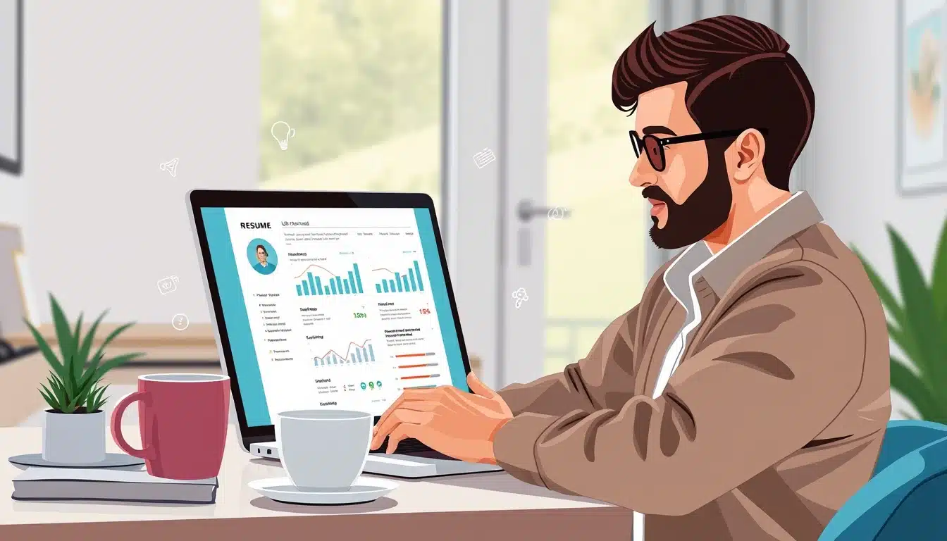 Ilustation of man looking at laptop