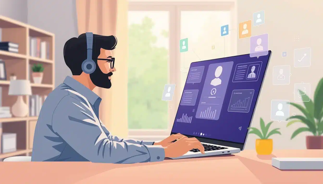 Imagen de un solicitante de empleo mejorando su perfil de Linkedin en un portátil