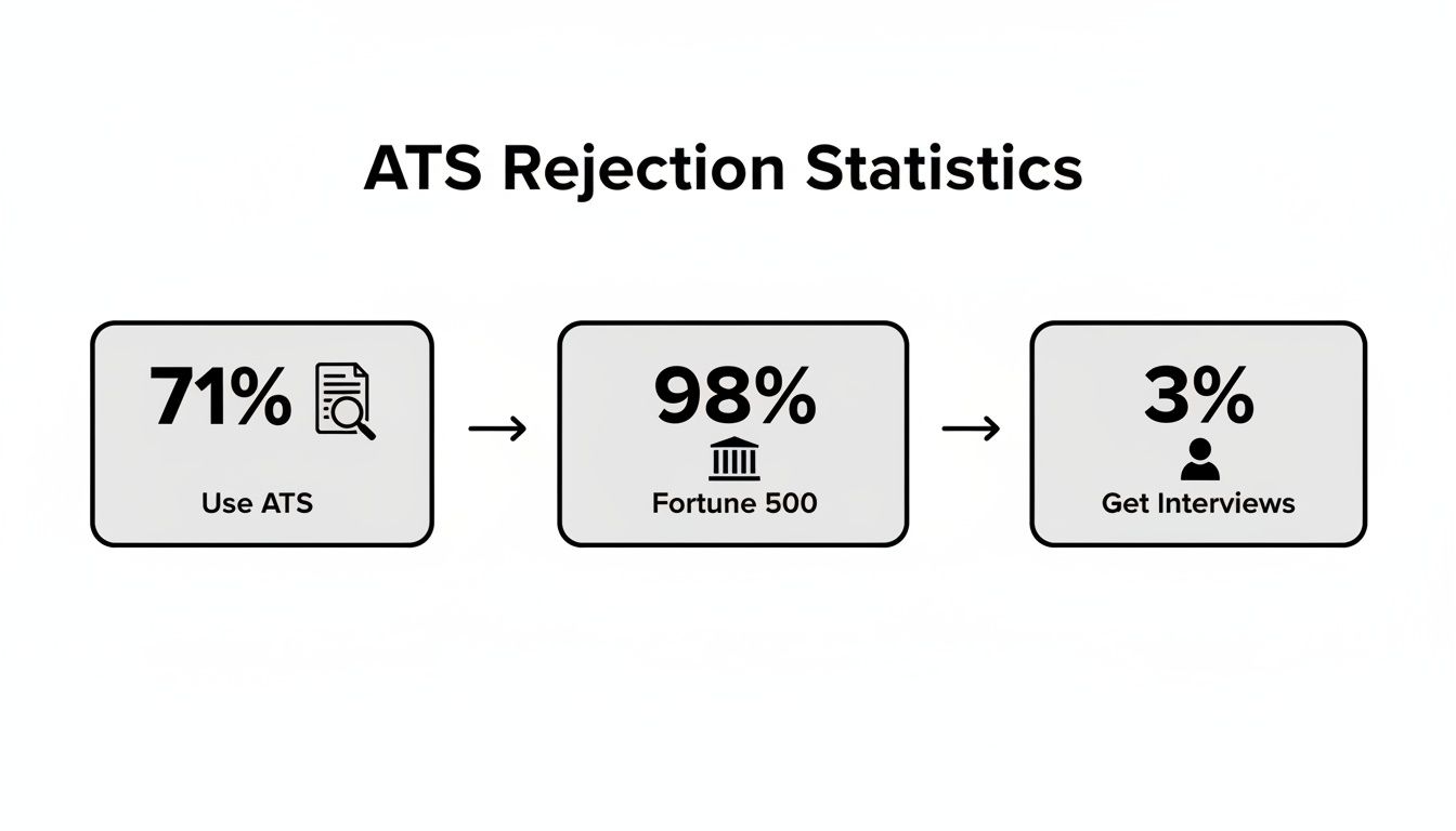 ATS rejection statistics: 71% use ATS, 98% of Fortune 500, only 3% get interviews.