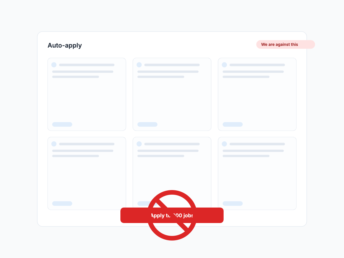 Blind auto-apply to jobs crossed out, a practice JobWinner is against