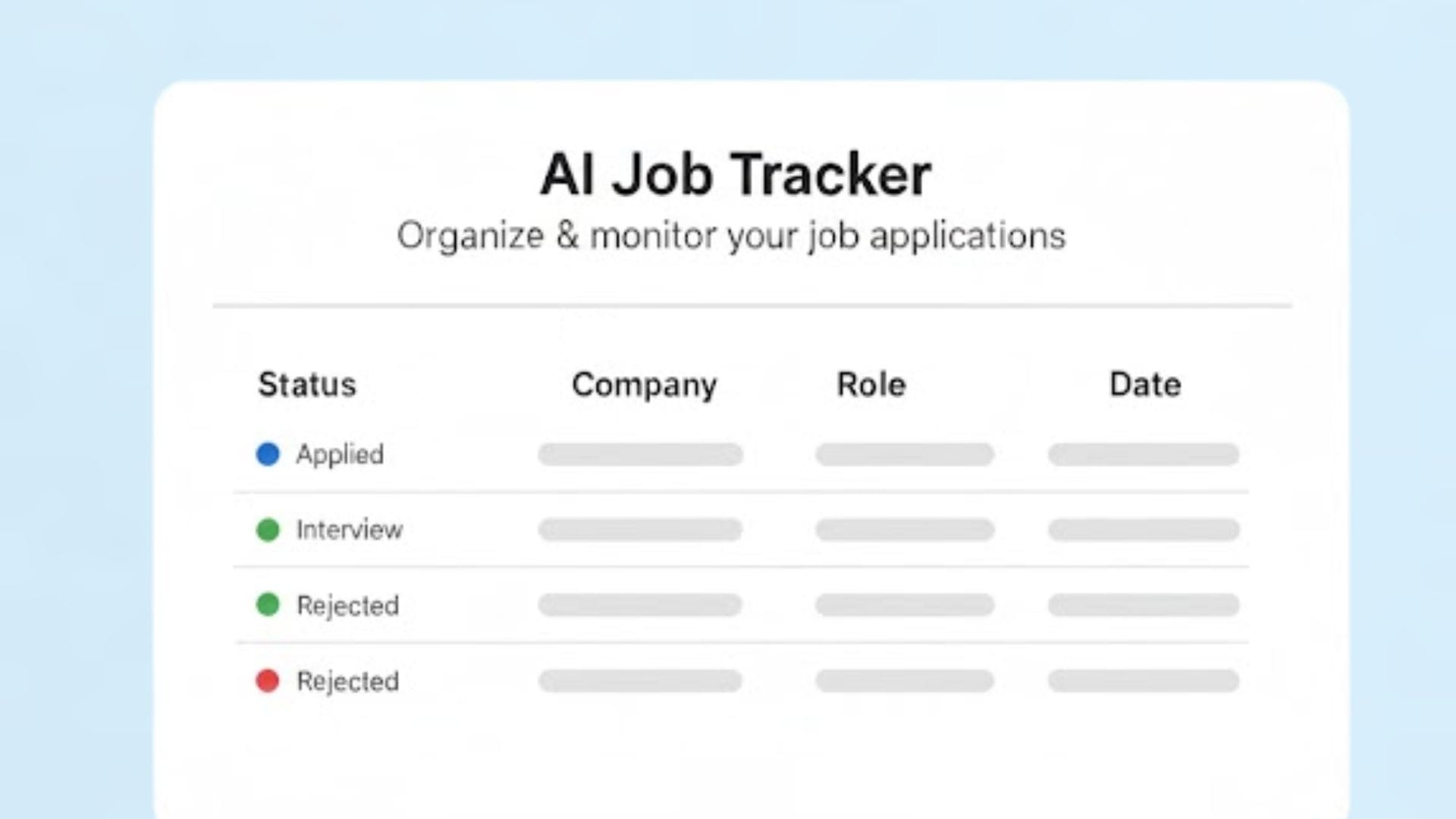 Tarjeta visual que representa la herramienta Job Tracker en un diseño de interfaz minimalista.