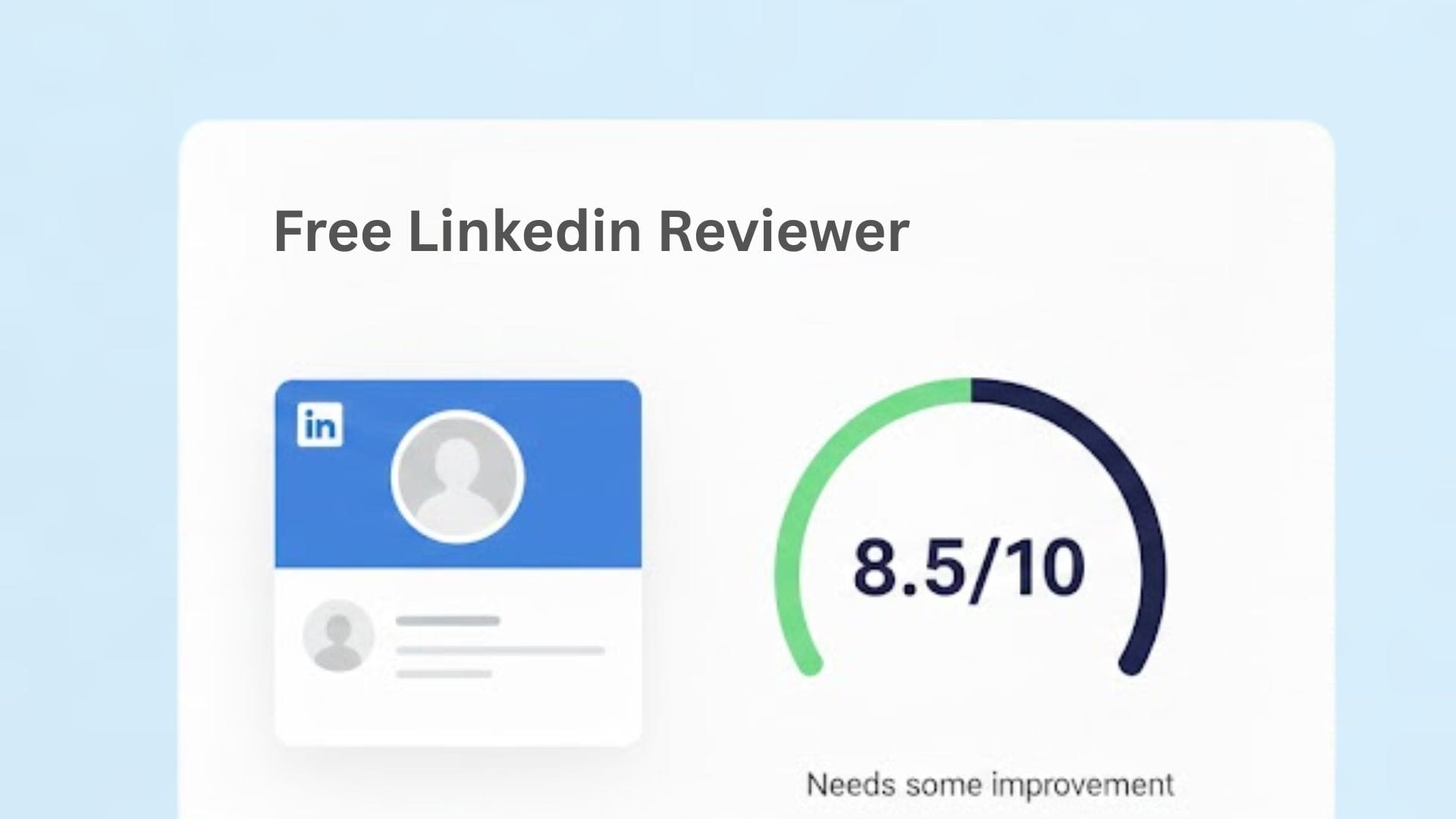 Tarjeta visual de la herramienta Revisor de perfiles de LinkedIn mostrada en un estilo de interfaz de usuario limpio.