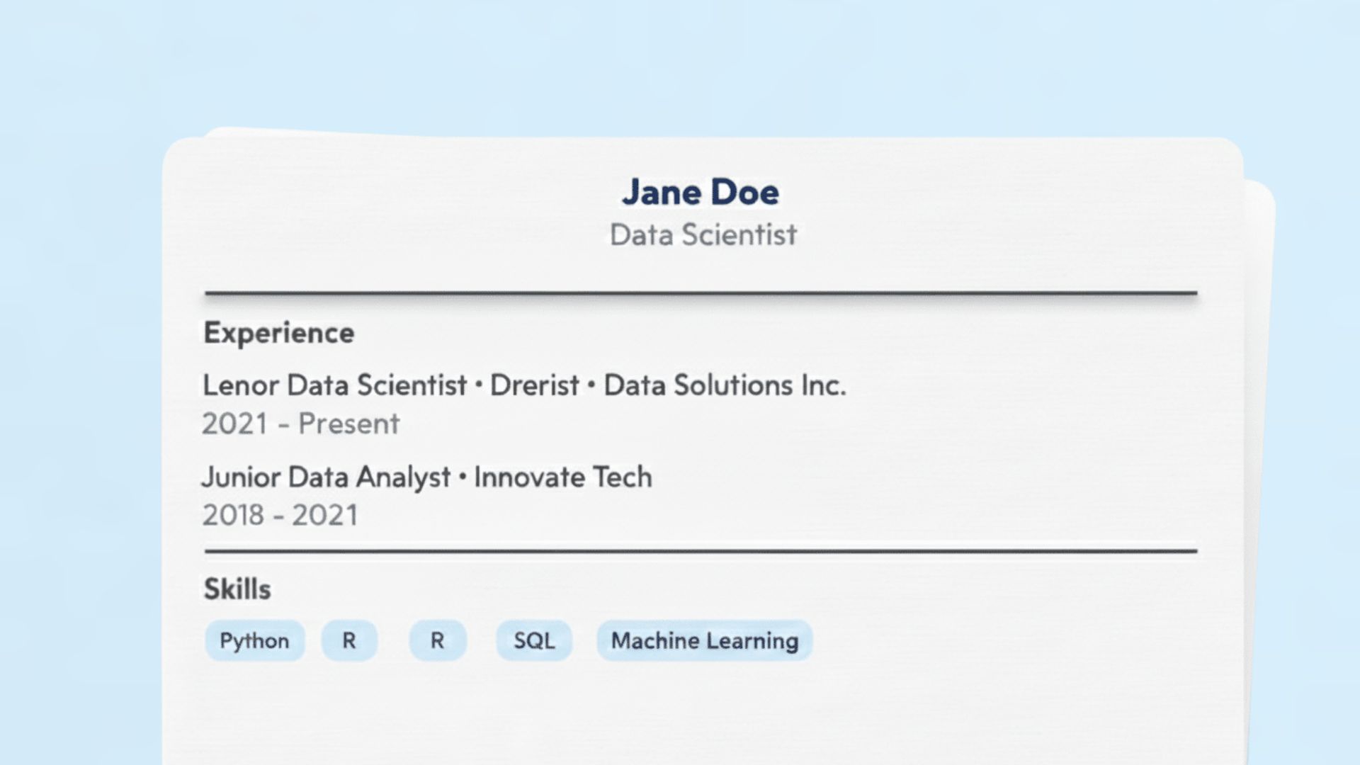 Carte visuelle de l'outil AI Resume Builder dans un style d'interface épuré et minimaliste.