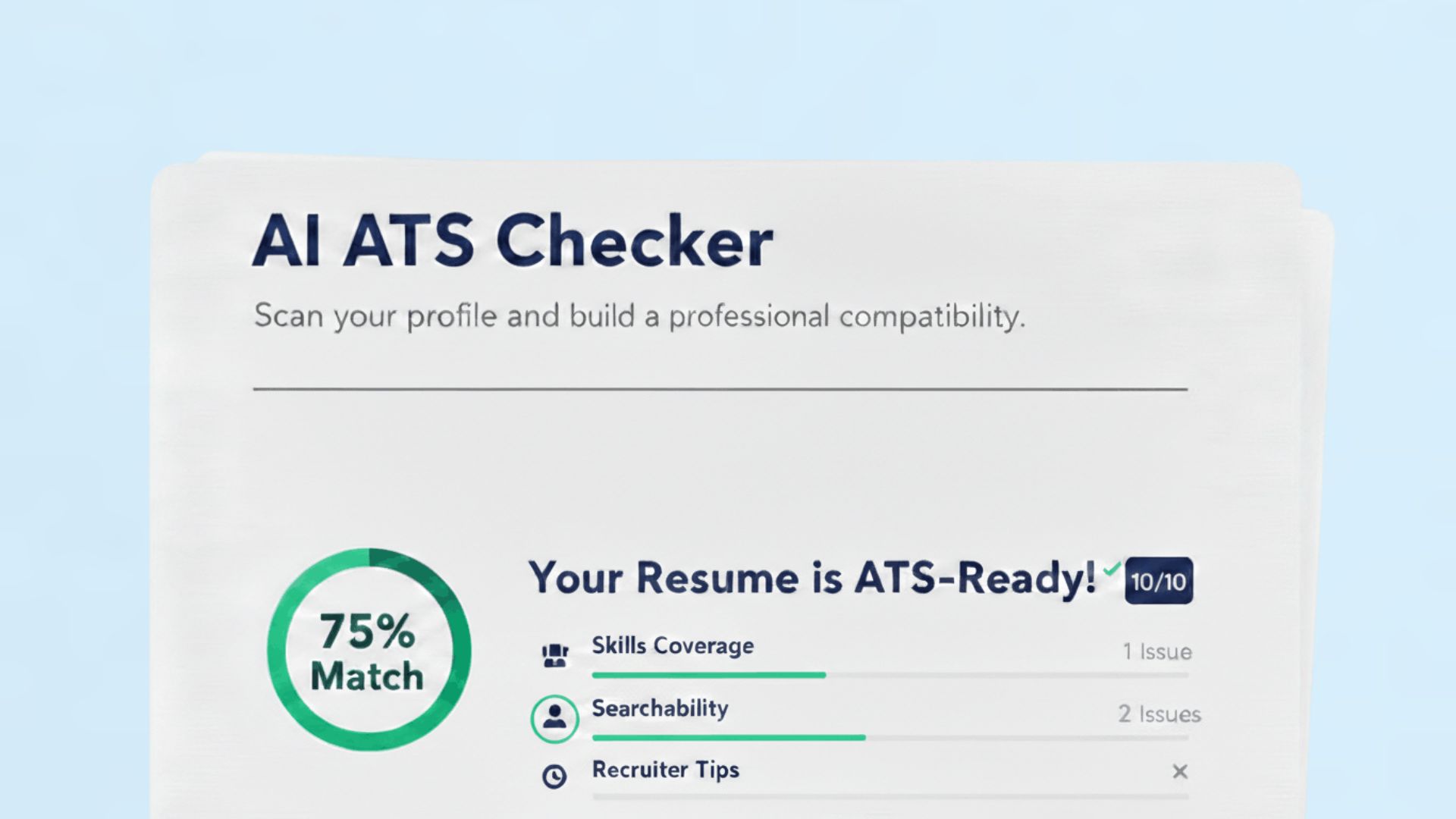 Carte visuelle de l'outil Resume ATS Checker présentée dans un style d'interface utilisateur épuré.