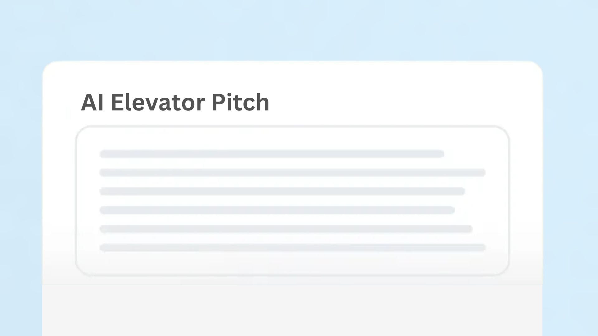 Tarjeta visual que representa la herramienta Elevator Pitch Generator en un estilo minimalista.